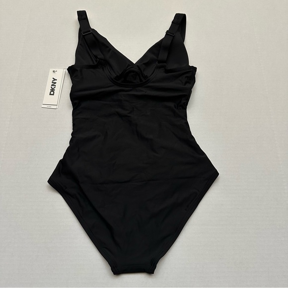 DKNY One Piece Swimsuit Women's SMALL Twist Front Keyhole Slimming Black NEW $79 - Picture 5 of 15